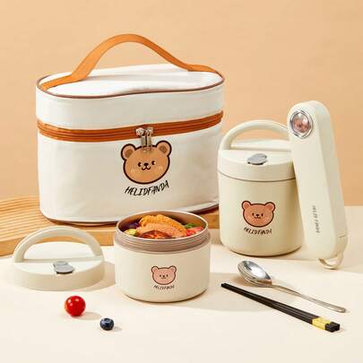 1个便携式保温圆形午餐盒，带提手，316不锈钢材质，保温效果好，可用作便当盒、洗碗机和微波炉适用的水果沙拉食品储存盒，防漏设计，适合成人和学生在学校、办公室、野餐和露营等场合使用。