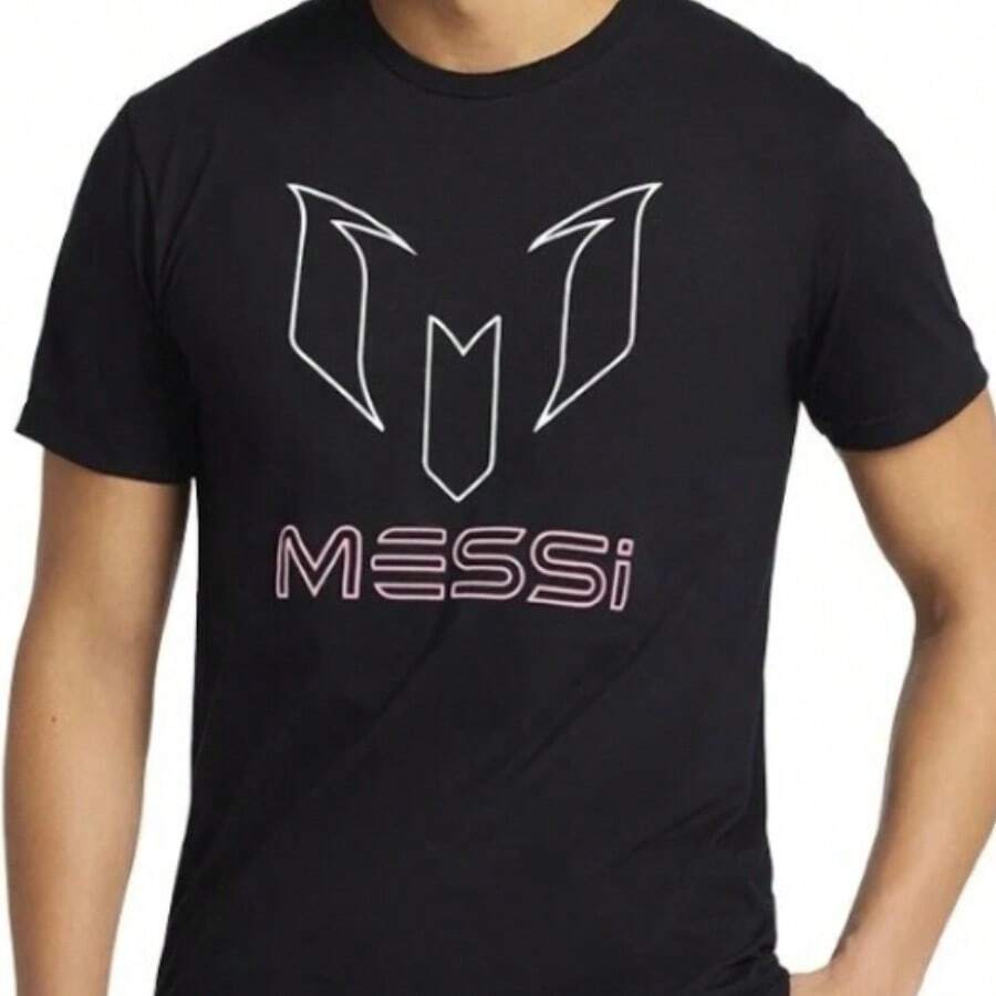 NWT Official Licensed Lionels Messis T Shirt Black Short Sleeve Outline Logo Tee. - màu đen - Xem 1