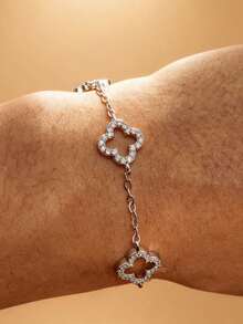 1pc Women's Fashion Elegant Four-Leaf Clover Zirconia Stainless Steel Bracelet, Suitable For Daily Wear, Party, Mother's Day Gift - New Model - View 10