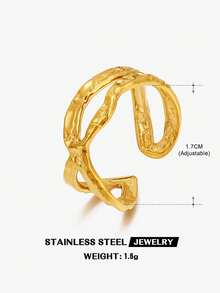 1pc Stainless Steel 18K Gold Plated Geometric Criss-Cross Open Ring, Fashionable Daily Wear For Women - Gold - View 5