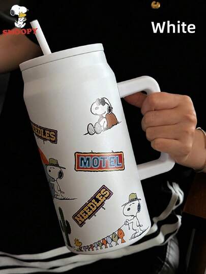 SNOOPY 1个50盎司大容量保温杯，便携旅行杯，不锈钢咖啡杯，高品质不锈钢吸管杯，女士茶杯