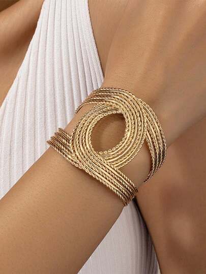 1pc Fashionable Minimalist Double C-Shaped Open Bangle Bracelet, Suitable For Women's Daily Wear, Travel, Party, Gathering, Banquet And Other Occasions