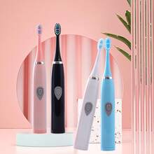 Electric Toothbrush, Available In Five Colors, Including 3 Replacement Brush Heads, Soft Bristles, Deep Oral Cleansing, Oral Care Products, No Complicated Operation, Can Be Used In The Bathroom, Party Decoration, Gift Recommendation - Black - View 4
