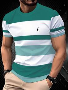 Áo thun nam cổ tròn in họa tiết sọc 3D, thoáng khí và thoải mái, có thể giặt máy. 100% polyester, vải mềm mại và nhẹ, mỏng và thoáng khí, thích hợp mặc mùa hè. - Nhiều màu - Xem 1