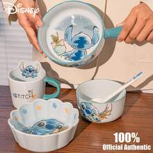 Disney Official Stitch Ceramic Tableware Set, Cartoon Handle Bowl, Ceramic Salad Bowl, Cute Rice Bowl, Personalized Bowls And Chopsticks Gift Box - Multicolor - View 4