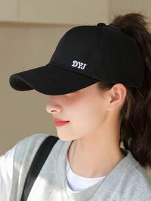1pc Solid Color Letter Baseball Cap, Women's Large Brim Sun Protection Hat For Summer, Driving, Outdoor, Beach - A - View 8