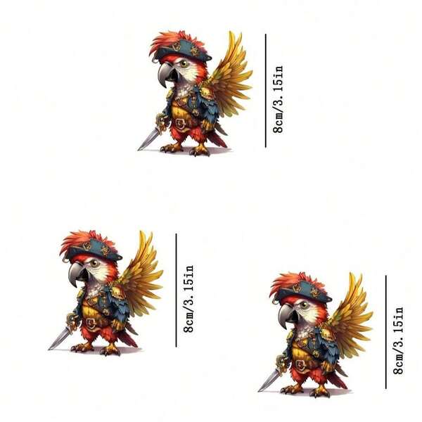 1 pieza/2 piezas/3 piezas Pegatina de transferencia de calor de loro pirata feroz, decoración de tela personalizada, adecuada para ropa urbana, suministros para fiestas, embalaje de regalos