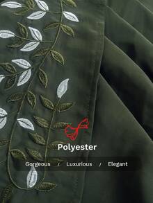 两件套女士斋月长袍和头巾套装 - 橄榄绿长袖连衣裙，袖子上饰有白色叶子刺绣，V领宽袖长袍，柔软针织面料，优雅的伊斯兰服饰，适合开斋节聚会和庆祝活动。 - 綠色 - 查看 7