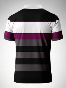 Plus Size Men's Business Casual Minimalist Short Sleeve Polo Shirt - Hot Pink - View 3