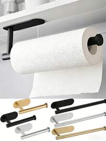 1个橱柜下粘贴式纸巾架，免钻孔不锈钢卷纸巾架，含安装配件，节省空间，适用于厨房、食品储藏室、房车浴室等墙面和搁板下方，可选颜色：哑光黑、拉丝金、银色 - 彩色 - 查看 1
