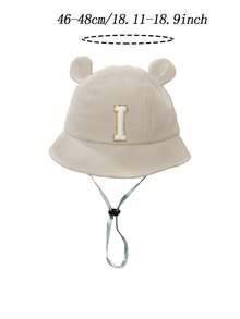 1 pieza Sombrero de cubo para bebé con diseño de oreja linda, sombrero de sol con estampado de letras A-Z para niños, estilo casual con cordón ajustable, adecuado para protección solar al aire libre en la playa - Beis - Ver 11