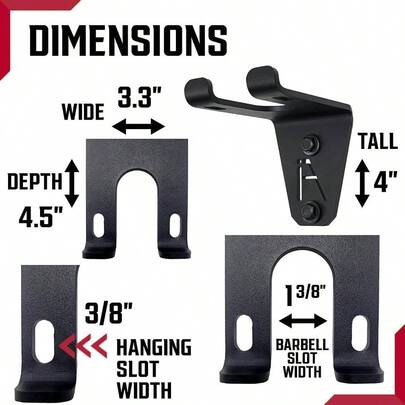 Barbell Gym Wall Mount Storage+ Pound Capacity - Multi - Use Barbell Wall Holder, Barbell Hanger 4.25x 6.75x. 25 Inches - Holds Any Standard Barbell - Hardware Included