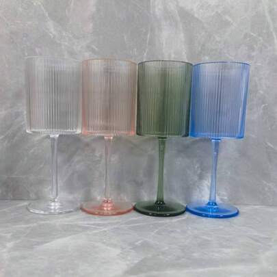 12/6/2/1个装条纹圆柱形高脚葡萄酒杯，透明/粉色/绿色，适合朋友聚会、婚礼、派对、节日、生日庆祝、香槟杯，可作为礼物送给朋友、家人和伴侣，营造新年派对氛围，情人节礼物，也适合户外和露营。