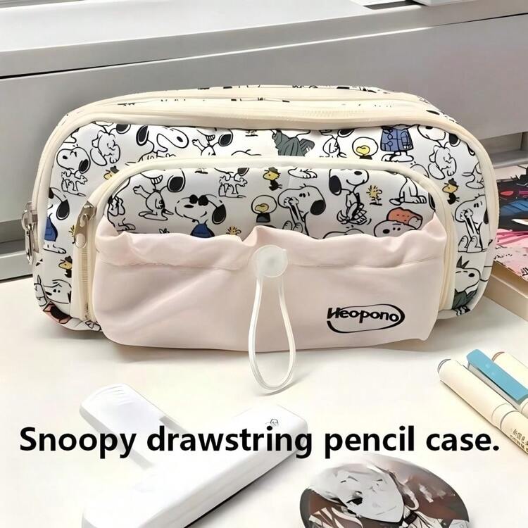 1 pieza Estuche con cordón de Snoopy, adecuado para almacenar artículos de papelería, excelente para volver a la escuela, vacaciones, cumpleaños, regalos de Pascua - estuche para lápices - Añade 1