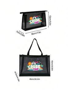 Cruise Time Ship Pattern Letter Printed Mesh Bag, Storage Bag, Toilet Bag, Large Capacity Handbag, Girl's Gift, Mother's Day Gift, Lightweight Foldable Storage Bag, Suitable For Personal Travel Cosmetics Storage, Easy To Clean, Travel Toilet Bag, Birthday Gift, Travel Makeup Tool, Teacher's Gift, Lover's Gift, Birthday Gift, Travel Essential, Dormitory Essential, Meeting Daily Travel Needs, , Birthday Gift,Birthday Gift, Mother's Day Gift, Graduation Season, Wedding Anniversary - Multicolor - View 10