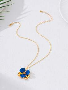 6pcs Fashionable Elegant High-End Stainless Steel Flower Enamel Earrings, Necklace, Ring, Bracelet Jewelry Set, Versatile Sweet Ins Style Jewelry Suitable For Women, Party, Daily Wear - Purple - View 10