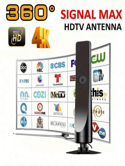 2025新款磁吸式高清数字电视天线 - 适用于4K/1080P智能电视，DVB-T2/ATSC调谐器，无需电池或工具安装，USB供电，适用于家庭和车载电视，增强信号接收，设计紧凑，材质耐用，外观时尚现代，可靠的多媒体连接，节省线缆