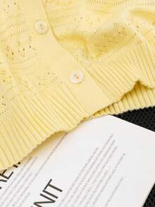GIGOGOU Women's Breathable Knit Cardigan T-Shirt, Fashionable Short Sleeve Top, Spring/Summer - Yellow - View 8