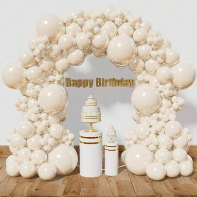 107pcs Sand White Balloon Arch Kit, 18/12/5 Inch Latex Balloons Garland Suitable For Birthday, Baby Shower, Wedding, Engagement, Anniversary, Window Display Decor, Easter Party Celebration
