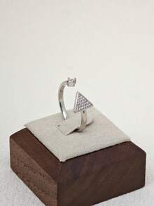 1 pieza Anillo abierto de triángulo de circonita minimalista, adecuado para mujeres - Plateado - Ver 3