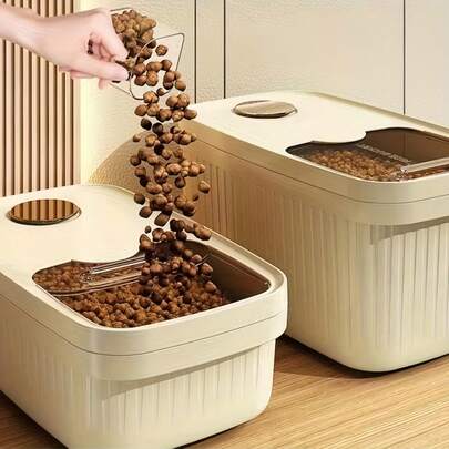 1pc Household Rice Storage Bucket, Multi-Function Grain Container, Pet Food Storage Bin, Moisture-Proof And Insect-Proof, Airtight Seal Design