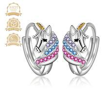 1 pièce Boucles d'oreilles licorne en argent 925 avec zircone, à la mode pour le quotidien, les fêtes, les déplacements, cadeau pour femmes - Argent - Voir 3