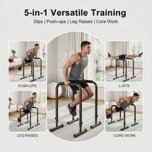 CuisinSmart Adjustable Dip Bars Station,Heavy Duty Push Up Bar&Parallettes With With Full Coverage Foam Handle,Portable Parallel Bars&Dip Stand For L-Sit, Dips, Home Gym Strength Training(32"-36" Height) - Black - View 4
