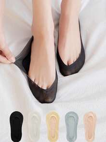 1/5/10 Pairs Women's Silicone Non-Slip Invisible Socks, Icy Silk Summer Thin Breathable Low-Cut Boat Socks - Multicolor - View 2