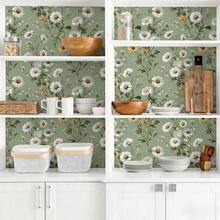 1卷清新绿色雏菊植物壁纸，精致室内装饰膜，适用于翻新房间橱柜等装饰壁纸，各种房间墙面装饰壁纸，易于安装，手工工艺壁纸 - A - 查看 7