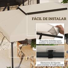 Outsunny Techo de Repuesto para Cenador, 4x3 m, Cubierta de Repuesto con Doble Techo, 8 Orificios de Drenaje, SOLO Toldo de Recambio para Pabellón Gazebo - Beis - Ver 6