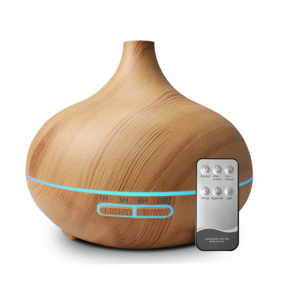 550ml USB Aroma Diffuser With Remote Control Yellow Wood Grain, Cool Mist Humidifier For Large Room - Mist - Ver 1
