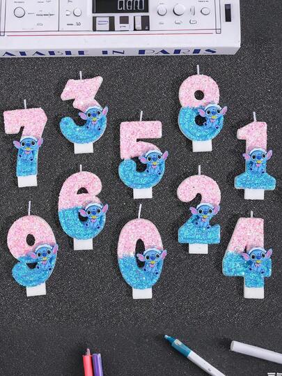 可爱史迪奇主题宝宝生日派对蜡烛，0-9数字生日派对蜡烛，可爱蛋糕装饰，可爱卡通人物蜡烛，周年纪念派对蜡烛，生日派对蜡烛，主题派对蜡烛，装饰小礼物