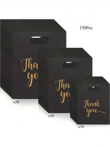 150pcs Black Plastic Gift Bags With "Thank You" Design - Durable, Fashionable, Reusable, 3 Sizes (Small, Medium, Large), Suitable For Retail Or Gift Shop Packaging, Gift Bags, Gift Wrapping, Fashion Packaging, Sturdy And Durable - Black Thank You Gift Bag Set - View 9