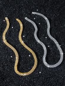 1 Set Men's Full Diamond Fish Tail Splice Chain Necklace And Bracelet Set - Style a - View 3