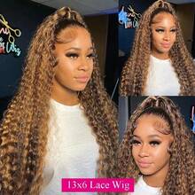 Hidden Strap 360 Lace Front Wigs Human Hair 250% Density Glueless Highlight Curly Human Hair Wig Pre Plucked 13x6 Honey Blonde Lace Front Wig Full Lace Frontal Wig With Invisible Drawstring Wet And Wavy Colored Human Hair Wig - S4/27 - 查看 10
