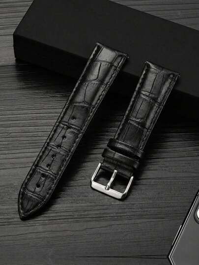 1PC Men Women 18mm 20mm 22mm Fashion Black Crocodile Print Soft Leather Watchband Compatible With Samsung Galaxy Watch 7 6 5 4 40mm/44mm,Compatible With Watch,Compatible With HUA-WEI Watch GT2/GT3,Compatible With HONOR Watch,Watchbands For Smartwatch,Dressy Wristbands Strap Replacement,
