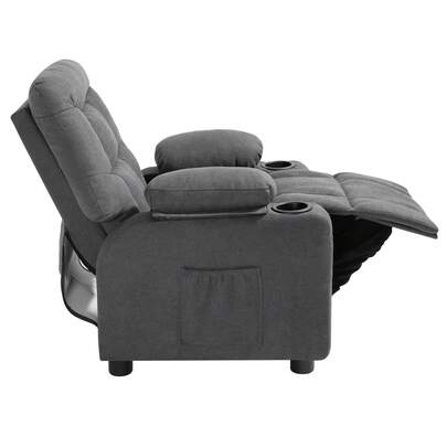 Kids Recliner Chair, Toddler Lounger With Cup Holders & Pockets, 107° To 126° Adjustable Back, Breathable Polyester Upholstery Reclining Sofa With Foot-Rest, For Boys And Girls, Children (Gray)