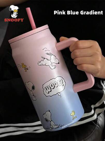  1pc 50OZ Snoopy Large Capacity Insulated Tumbler, Portable Travel Cup, Stainless Steel Coffee Mug With Straw, High-Quality Stainless Steel Water Bottle, Tea Cup For Women