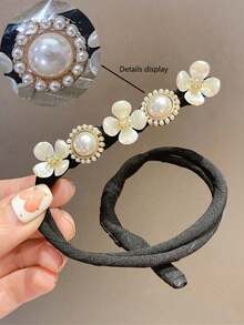 1pc Elegant Retro Faux Pearl Comfortable Texture Hair Bun Maker, Faux Pearl Flower Decor Magic Hair Bun Maker, Twisted Hair Bun Maker, Faux Pearl Decor Hair Clip, Loose Braided Ponytail, High-End Hair Curler Suitable For Updo Hairstyles, Autumn, Travel, Women Hair Accessories, Gift,Festival,Birthday, Bun Extension, Hair Styling Pins, Headpiece - Multicolor - View 9
