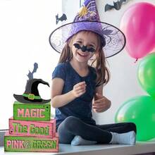 4 Pcs Pink Green Party Decorations Witch And Princess Table Decor Witchy Hat Wooden Signs Farmhouse Pink Green Witch And Princess Table Centerpiece For Home Office Desk Shelf Party Decorations - 7Pcs - Xem 6
