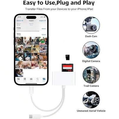 1pc Plug And Play High-Speed Dual Slot SD/TF Card Reader, No App Required, High Durability ABS Material, Supports Simultaneous Dual Card Reading, Compatible With /Camera/Action Camera, Portable Minimalist Design, Suitable For Daily Photography, Outdoor Shooting, Video Editing, Data Backup, High-Speed Transmission, Stable Compatibility, Compact And Portable, Plug And Play, Multi-Device Compatible, High-Speed Read/Write, Shockproof, Multi-Scenario Applicable, Essential For Photography, Data Transfer Powerhouse