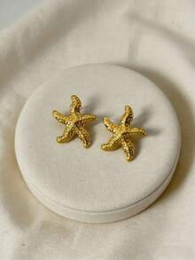 Bông tai hình sao biển vàng kiểu cổ điển, bông tai thời trang tối giản bằng thép không gỉ, hộp đựng trang sức, trang sức nữ, quà tặng cá nhân hóa, quà tặng ngày Valentine cho nam và nữ. - Vàng - Xem 7