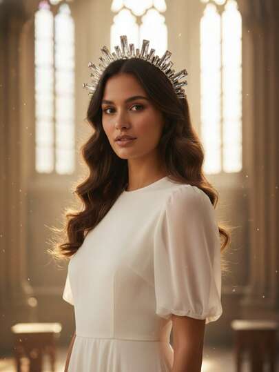 1 PC Gothic Luxury Sunburst Rectangular Rhinestone Tiara, Modern Geometric Crystal Headband For Birthday Party & Wedding, Sparkling Hair Accessories For Women