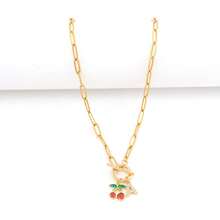 1 pieza Nuevo collar colgante de cereza, cadena con broche de acero inoxidable dorado para mujeres - Amarillo Oro - Ver 3