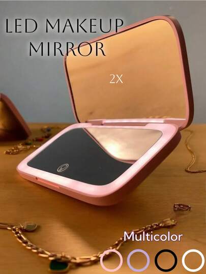 LED Makeup Mirror ,Makeup Mirror With Lights,Portable Mini Vanity Mirror ,USB Rechargeable LED Lighted Travel Compact Makeup Mirror,Pocket Mirror With Lights,Dimmable Magnifying Folding Mirror Vanity,3 Color Light Modes - White, Natural And Warm, Touch Screen Adjustable Brightness, Multifunctional Desktop Makeup Mirror, Vanity Mirror For Student Dorm, Travel, Makeup,Office, Bedroom,Valentine's Day/Mother's Day Best Gifts For Women