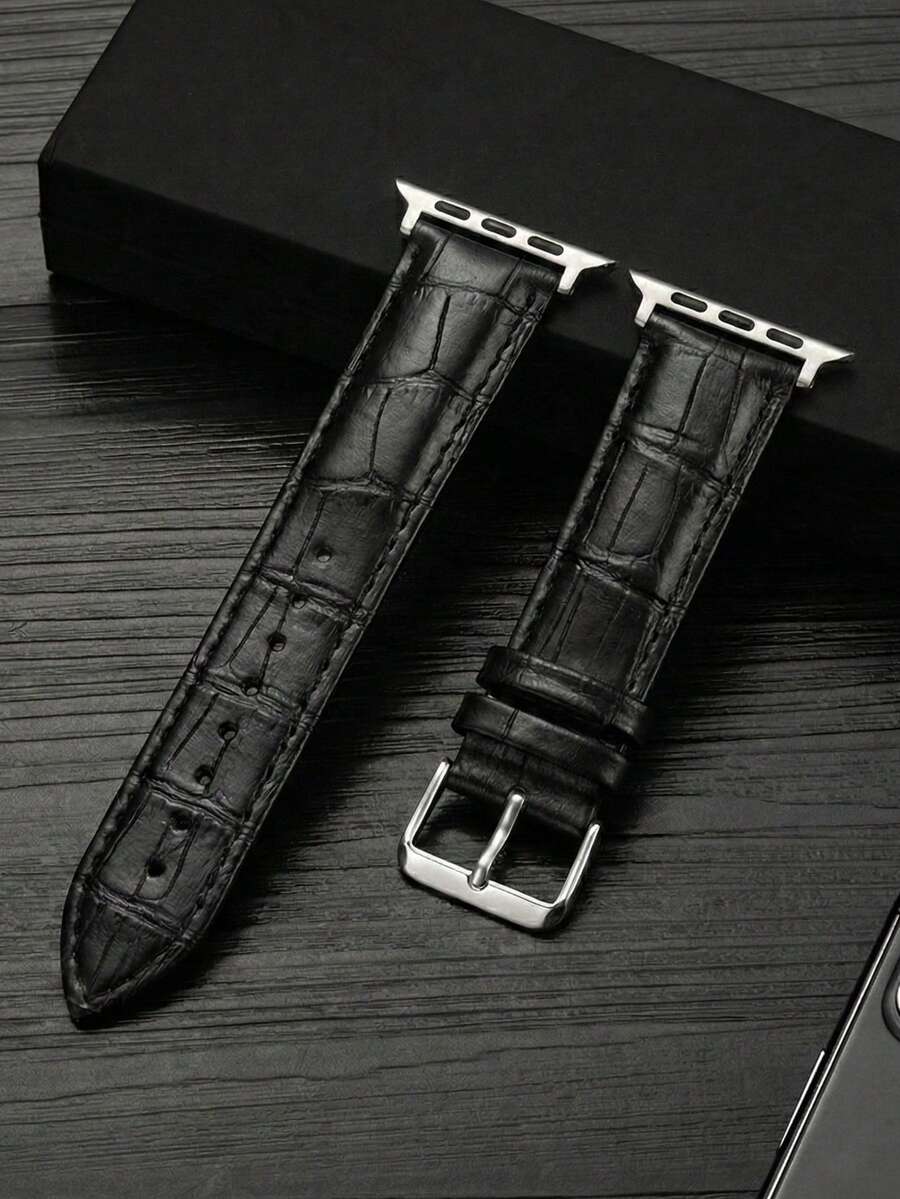 1件裝男士商務黑色PU皮革錶帶，相容 38mm 40mm 41mm 42mm 44mm 45mm 46mm 49mm，相容 Series Ultra 3/2/1 11 10 9 8 7 SE3 6 5 4 3 2 1，正式日常穿戴PU皮革錶帶，適合商務場合 - 黑色 - 查看 1
