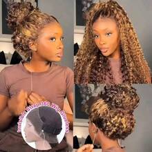 Hidden Strap 360 Lace Front Wigs Human Hair 250% Density Glueless Highlight Curly Human Hair Wig Pre Plucked 13x6 Honey Blonde Lace Front Wig Full Lace Frontal Wig With Invisible Drawstring Wet And Wavy Colored Human Hair Wig - S4/27 - 查看 7