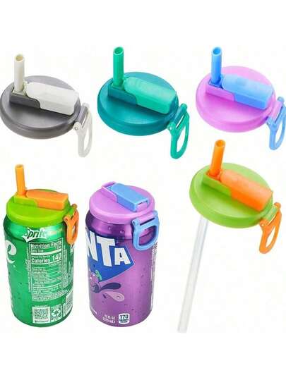 4pcs Colorful Soda Can Lids With Straws, Silicone Straw Soda Can Lids, Reusable Leak-Proof Beer/Beverage Can Covers, Suitable For Soda, Drinks, Juice, Sparkling Water Cans