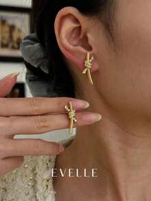 1 Pair Asymmetrical Shape Diamond Studded Cross Earrings, Unique And Exquisite Design, Suitable For Women's Daily Wear And Occasions - Yellow Gold - View 5