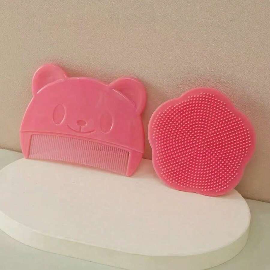 2pcs Infant Silicone Shampoo Brush And Comb Set To RemoveCradle Cap While Bathing - Multicolor - View 1